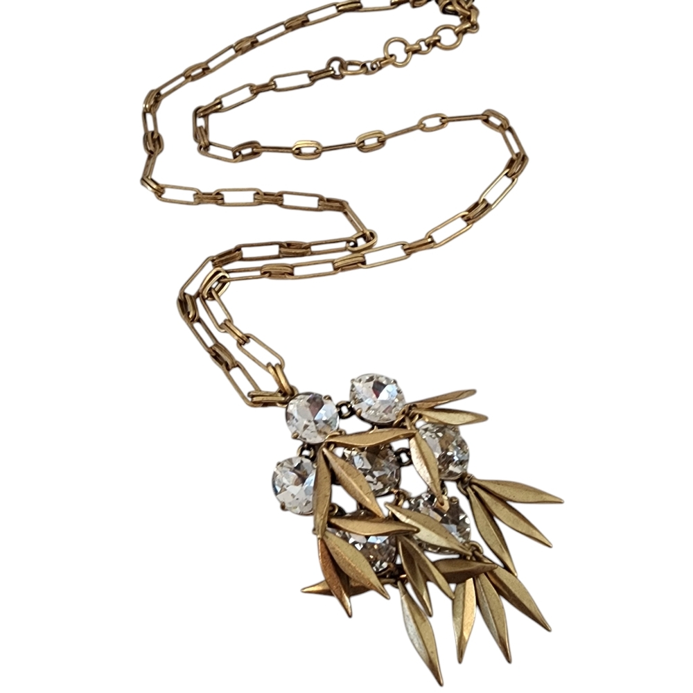 J. Crew art deco pendant necklace gold tone brilliant rhinestones